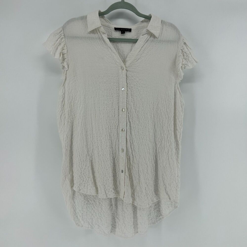 Jane + Delancey Ruffle Cap Sleeve Button Down Top Women's XL Gauze Crinkle Shirt
